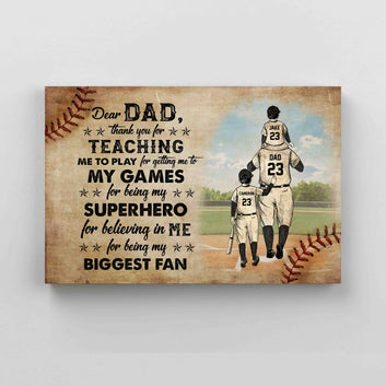 Dear Dad Canvas, Baseball Canvas, Sport Canvas, Gift Father Canvas, Custom Name Canvas, Best Gift Canvas For Father, Canvas Wall Art