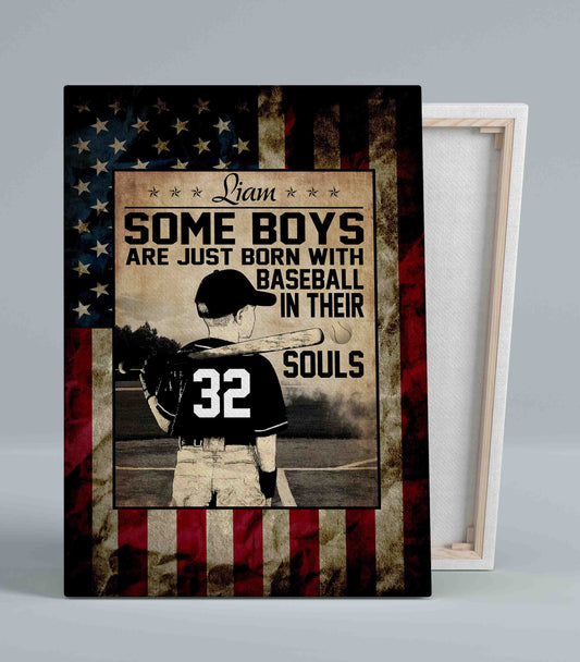 Some Boys Are Just Born With Baseball In Their Souls Canvas, Baseball Canvas, Canvas For Boys, Custom Name Canvas, Best Gift Canvas
