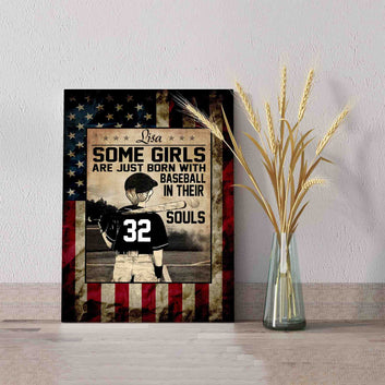 Some Girls Are Just Born With Baseball In Their Souls Canvas, Baseball Canvas, Canvas For Girls, Custom Name Canvas, Best Gift Canvas