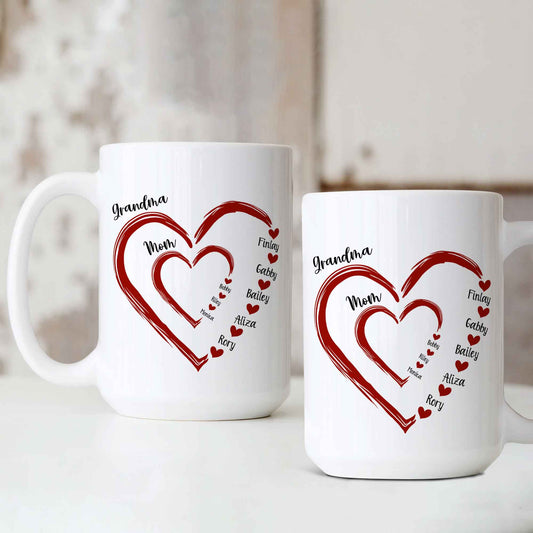 Personalize Heart Grandma Mom Mug With Kid Names, Custom Kids Name, Heart Mug, Mothers Day Gift, Grandma Gift, Gift for Mom