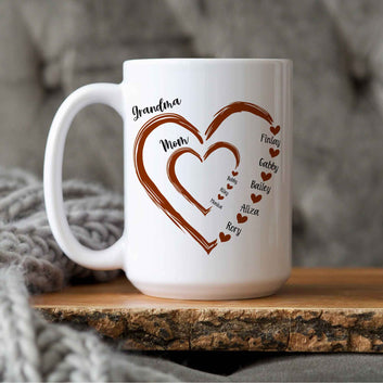 Personalize Heart Grandma Mom Mug With Kid Names, Custom Kids Name, Heart Mug, Mothers Day Gift, Grandma Gift, Gift for Mom