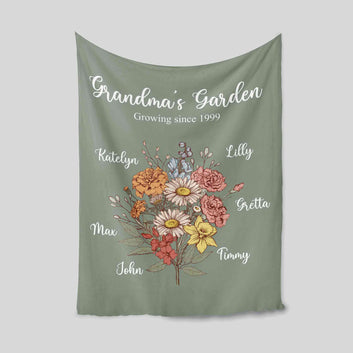 Personalized Grandma's Garden Blanket, Birth Month Flowers Blanket, Grandkid's Name Blanket, Grandma Blanket, Mother's Day Blanket, Family Gift