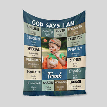 Personalized Religious Blanket With Photo, God Says I am Blanket, Bible Verse Blanket, Custom Name Blanket, Meaningful Birthday Gifts