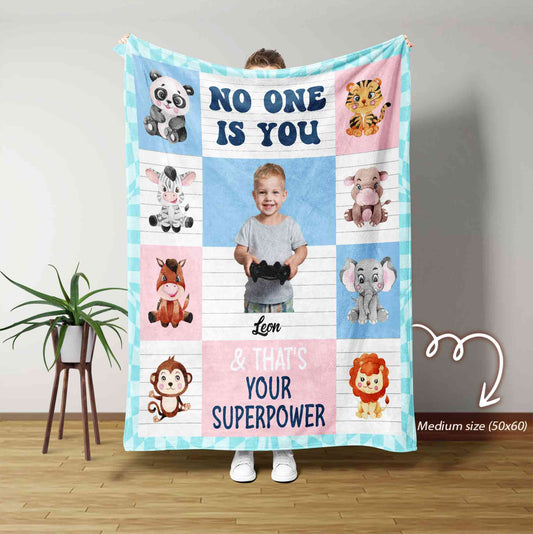Personalized Woodland Baby Blanket, Kid Name Blanket, Blanket with Animals, Custom Photo Blanket, Custom Blankets for Kids, Birthday Gift Idea
