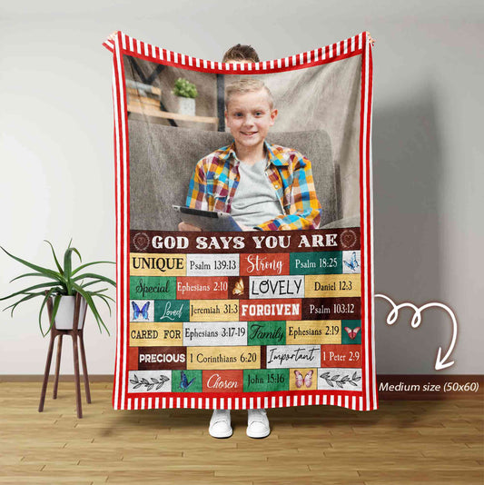 Personalized Religious Blanket With Photo, God Says You Are Blanket, Bible Verse Blanket, Custom Photo Blanket, Meaningful Birthday Gifts, Christian Gift