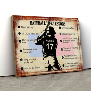 Baseball Life Lessons Canvas, Baseball Canvas, Sport Canvas, Custom Name Canvas, Canvas Wall Art