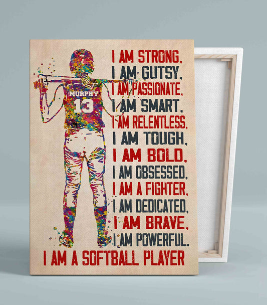 I Am A Softball Player Canvas, Baseball Canvas, Sport Canvas, Custom Name Canvas, Wall Art Canvas, Gift Canvas