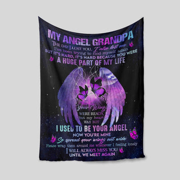 My Angel Grandpa Blanket, Memorial Blanket, Family Blanket, Blanket For Gifts