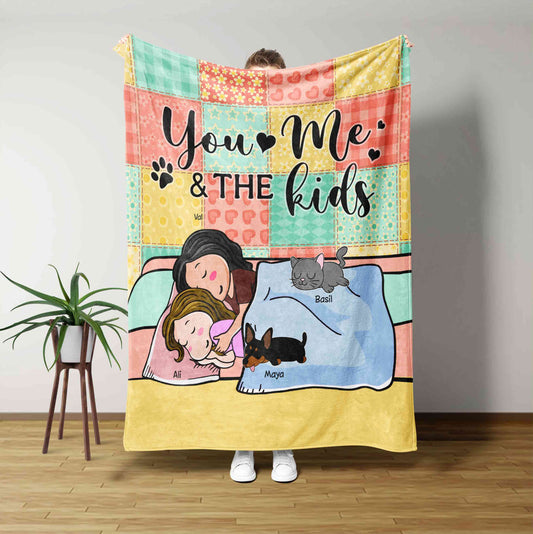 You Me & The Kids Blanket, Mom Blanket, Daughter Blanket, Pet Blanket, Family Blanket, Custom Name Blanket, Gift Blanket