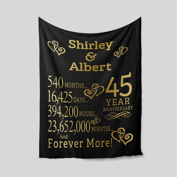 45 Year Anniversary Blanket, Heart Blanket, Couple Blanket, Custom Name Blanket, Family Blanket, Gift Blanket