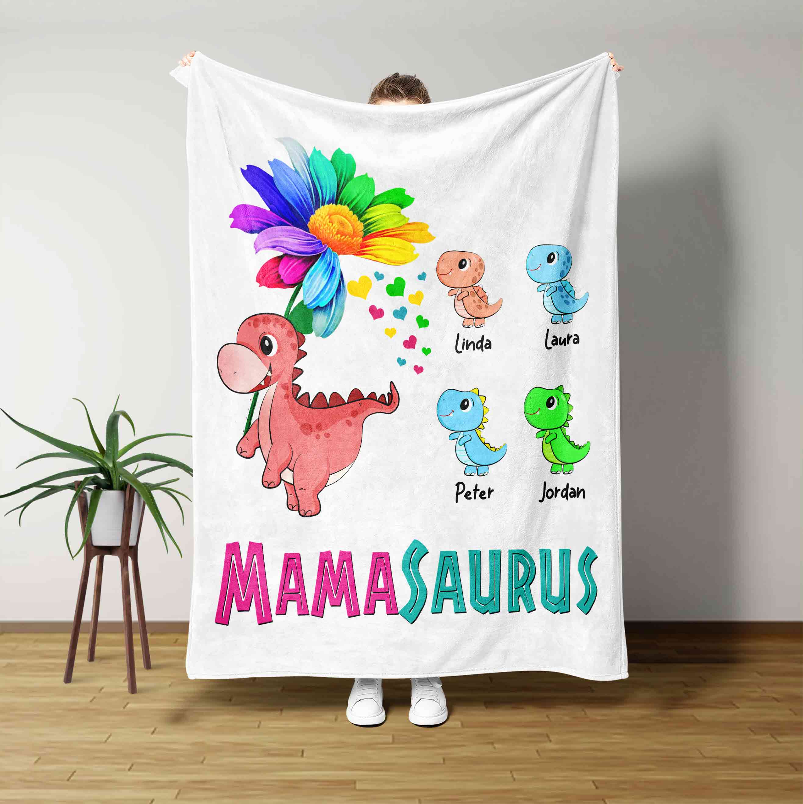 Mamasaurus Blanket, Dinosaur Blanket, Mama Blanket, Flower Blanket, Custom  Name Blanket, Family Blanket