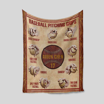 Baseball Pitching Grips Blanket, Baseball Blanket, Custom Name Blanket, Gift Blanket