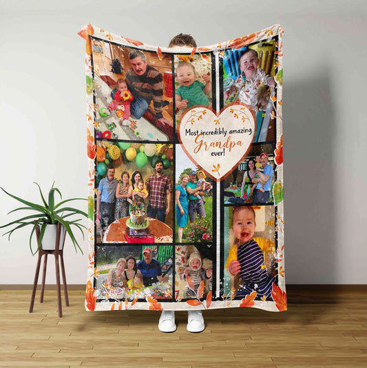 Most Incredibly Amazing Grandpa Ever Blanket, Custom Photo Blanket,Personalized Picture Blanket, Family Blanket