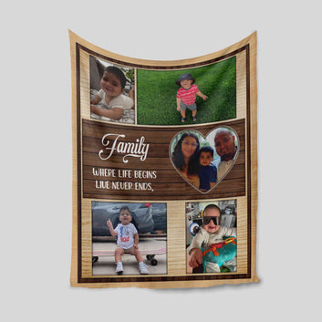 Family Where Life Begins Live Never Ends Blanket, Custom Photo Blanket, Gift Blanket, Family Memories Blanket