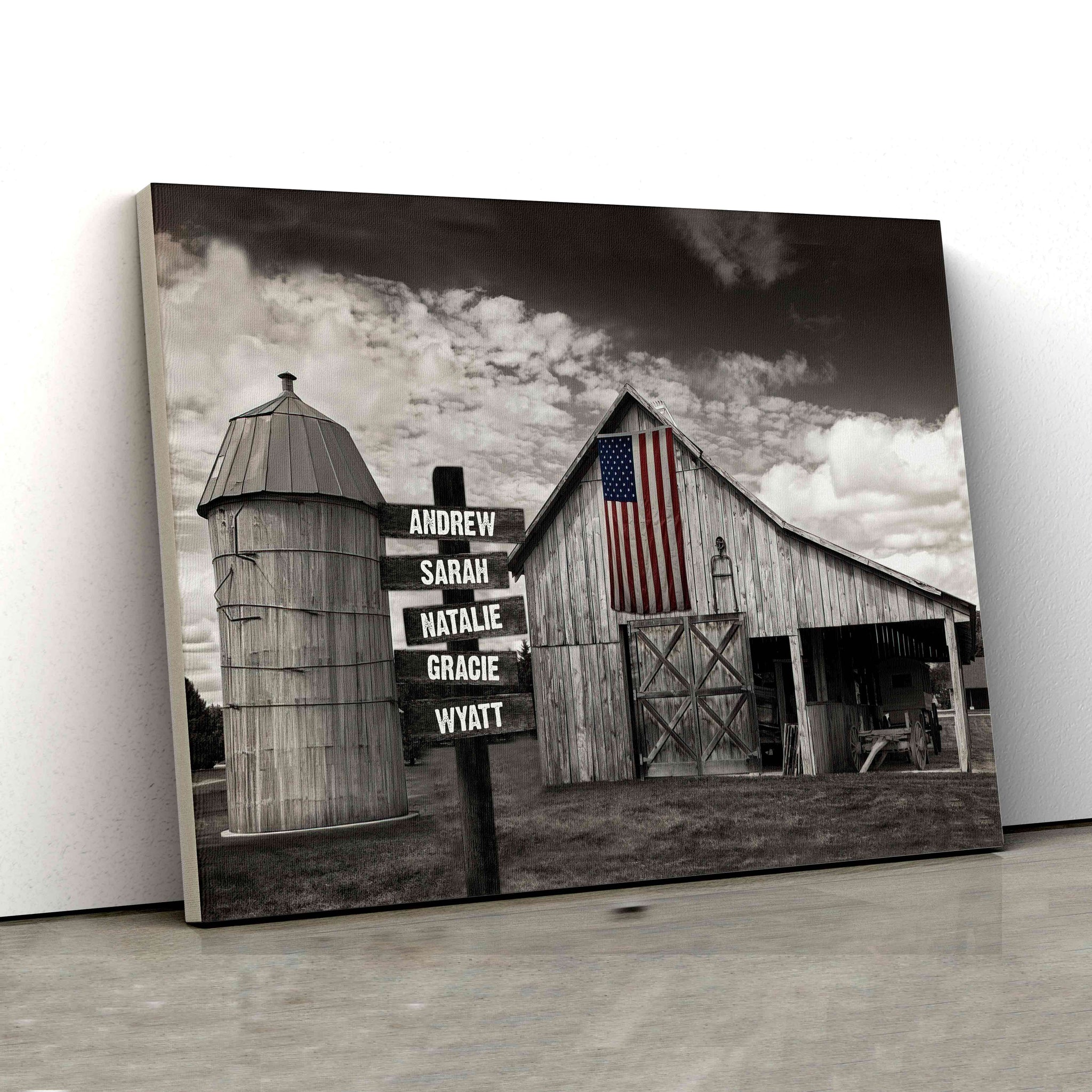 Personalized Family Name Canvas, Old Barn Customized Canvas, American Flag Canvas, Wall Art Canvas, Gift Canvas