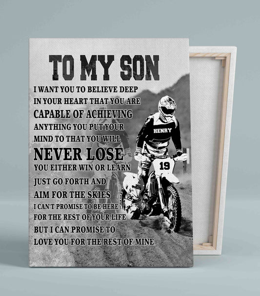 To My Son Canvas, Motorcycle Canvas, Dirt Bike Canvas, Motorbike Posters, Racing Motorcycle, Custom Name Canvas, Biker Gift