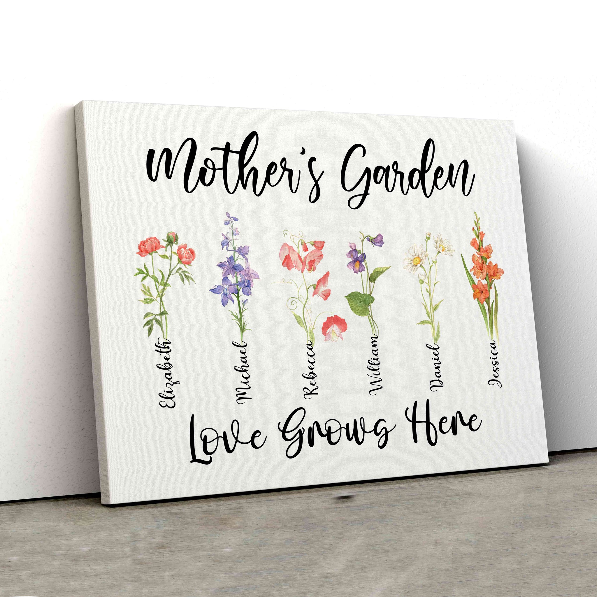 Mother's Garden Canvas, Birth Month Flower Canvas Design, Gift For Grandmother, Mother's Day Gifts, Personalized Gifts Idea For Grandma