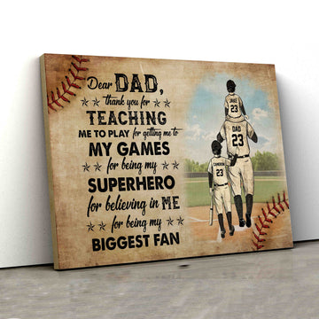Dear Dad Canvas, Baseball Canvas, Sport Canvas, Gift Father Canvas, Custom Name Canvas, Best Gift Canvas For Father, Canvas Wall Art