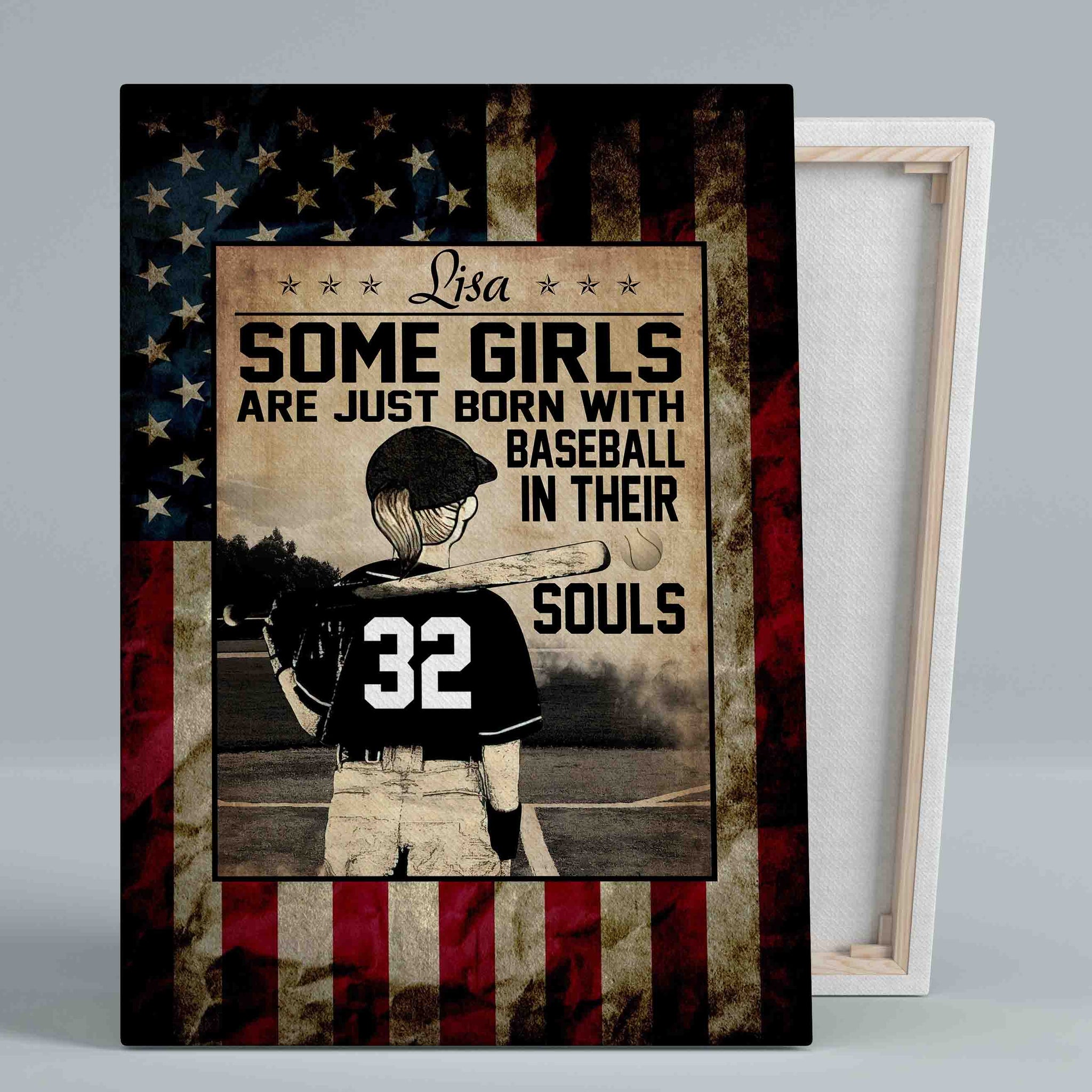 Some Girls Are Just Born With Baseball In Their Souls Canvas, Baseball Canvas, Canvas For Girls, Custom Name Canvas, Best Gift Canvas