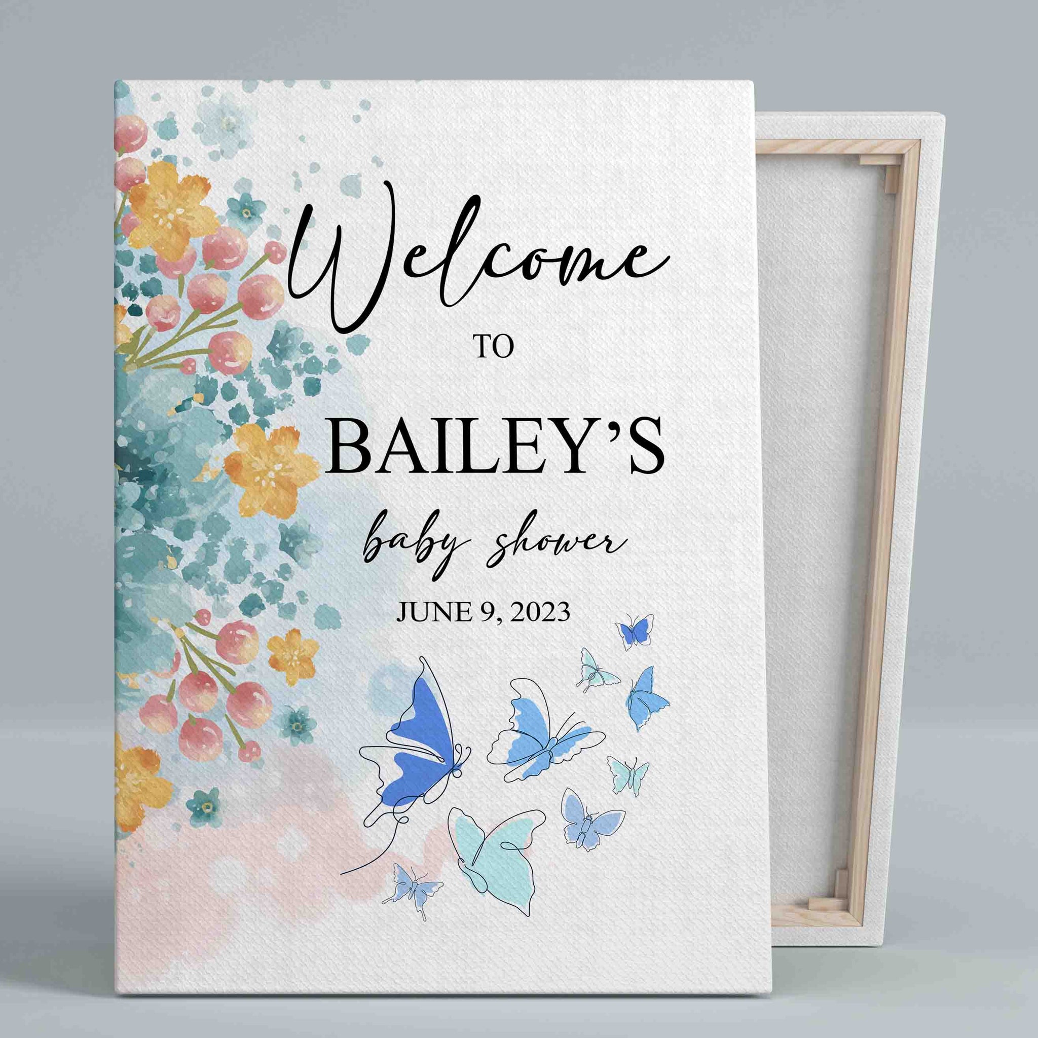 Welcome To Baby Shower Canvas, Baby Canvas, Butterfly Canvas, Canvas For Baby, Custom Baby Canvas, Best Gift Canvas For Baby