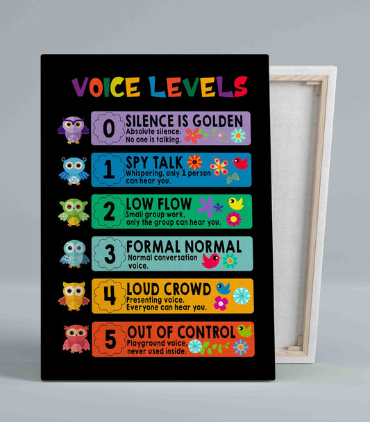 Voice Levels Canvas, Owl Canvas, Gifts Canvas For Students Teacher, Motivational Classroom Welcome Wall Art Canvas, Back to School Gifts Canvas