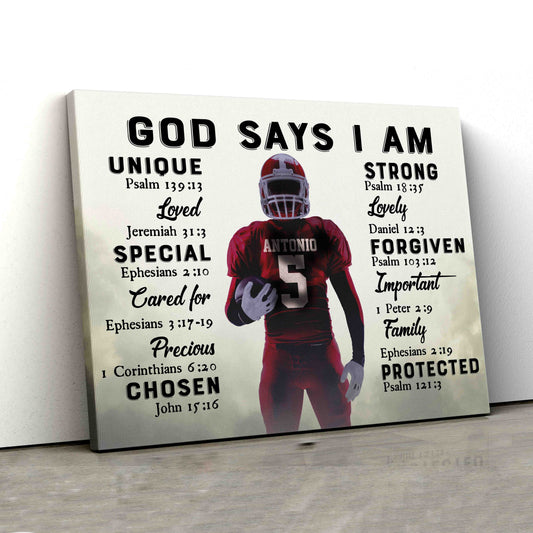 Personalized American Football Poster, God Says I Am Canvas, American Football Player Canvas, Sports Wall Art, Football Canvas, Football Player Gift