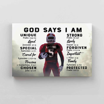 Personalized American Football Poster, God Says I Am Canvas, American Football Player Canvas, Sports Wall Art, Football Canvas, Football Player Gift