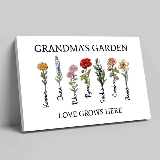 Personalized Birth Flower Poster, Birth Month Flowers Canvas, Custom Mothers Day Garden Print, Grandma Birthday Gift, Family Birth Flower