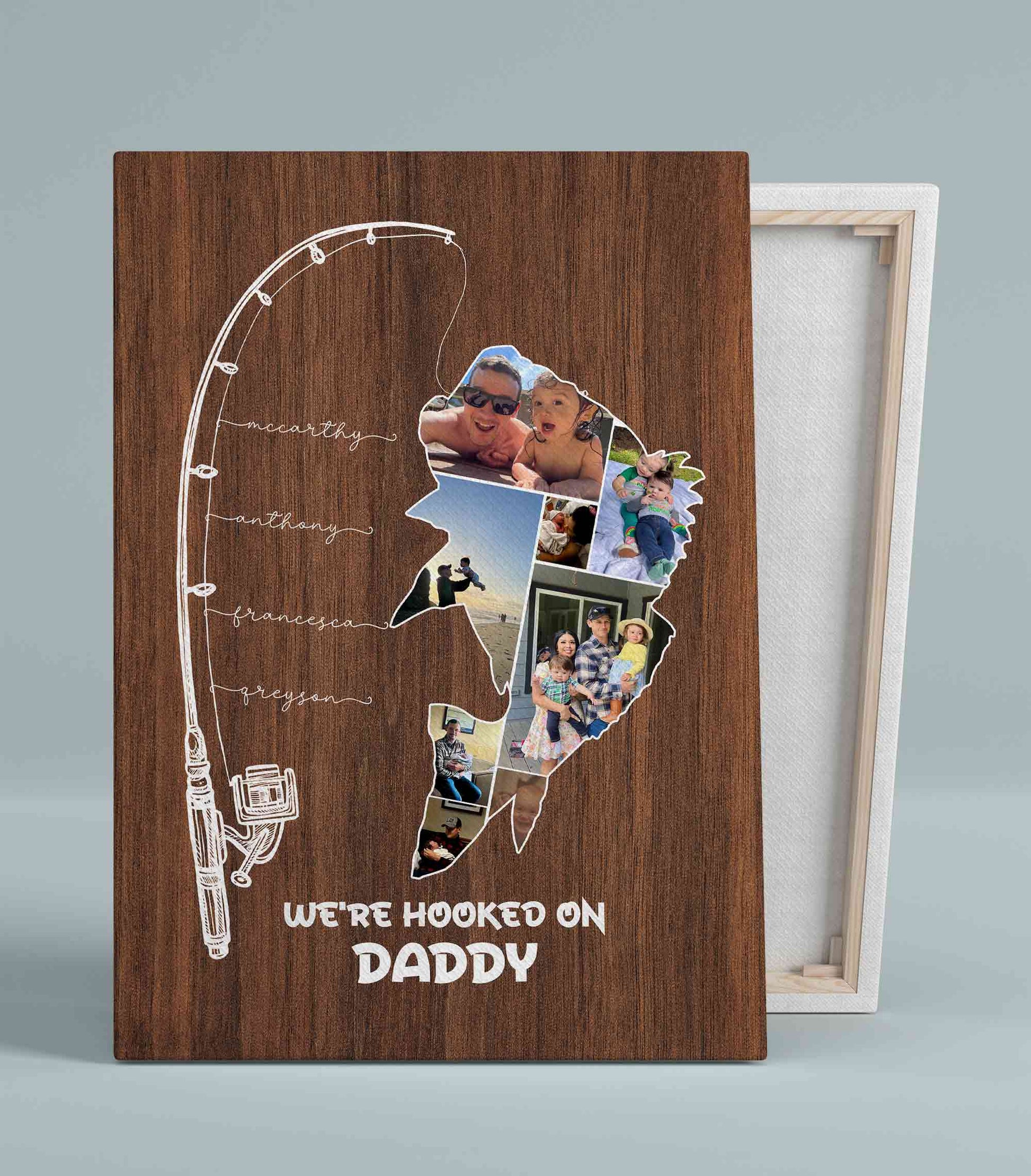 Personalized Fishing Gifts For Men, Fathers Day Fishing Gift With Kids  Names, Hooked on Daddy Canvas Print - Wrapped Canvas, 14x11 inches