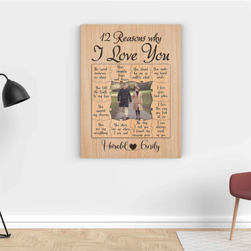 Personalized 12 Reasons Why I Love You, Romantic Gifts, Anniversary Gift, Custom Love Reasons, Couples Gift, Custom Photo Canvas, Gifts For Her, Gifts For Him
