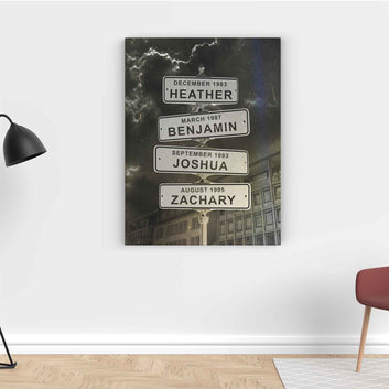 Personalized Name Vintage Street Sign Poster, Family Street Sign Print, Multi Name Canvas Gift, Street Sign Custom Canvas, Housewarming Gift