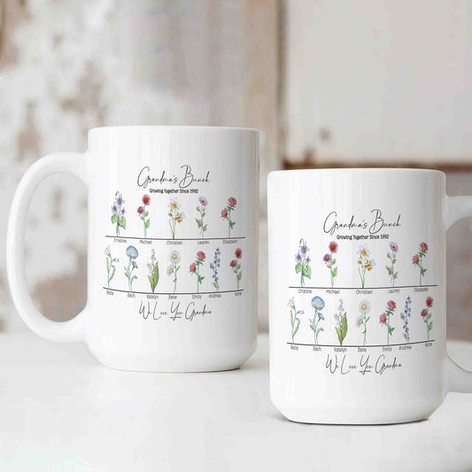 We Love You Grandma Mug, Grandma Mug, Birth Month Flowers Mug, Family Mug, Custom Name Mug, Gift Mug For Grandma