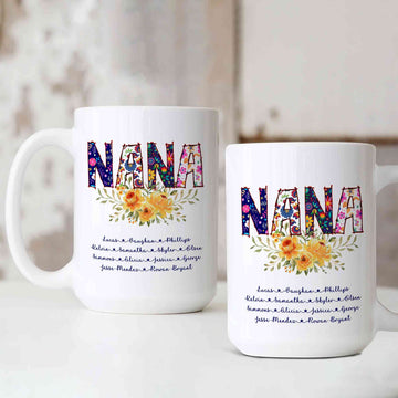 Nana Mug With Grandkids Names, Personalized Nana Mug, Custom Grandma Mug, Floral Mug, New Nanny Gift, Mothers Day Gift, Mug for Grandma