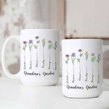 Personalized Grandmas Garden Gift, Nanas Garden Mug, Mug With Grandkids Names, Mothers Day Gift For Nana, Custom Birth Month Flower