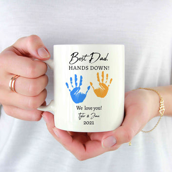 Father’s Day Gift, Custom Father’s Day Gift, Best Dad Hands Down Mug, Handprint Coffee Mug, Pillow For Dad, New Dad Gift, First Father’s Day