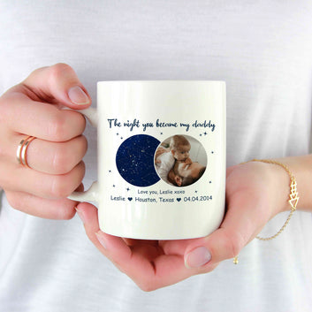 The Night You Became My Daddy Mug, Personalized Star Map Photo Gift Mug, Father's Day Gifts, Mug Coffee for Dad, Anniversary Gift for Dad