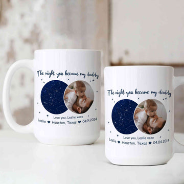 The Night You Became My Daddy Mug, Personalized Star Map Photo Gift Mug, Father's Day Gifts, Mug Coffee for Dad, Anniversary Gift for Dad