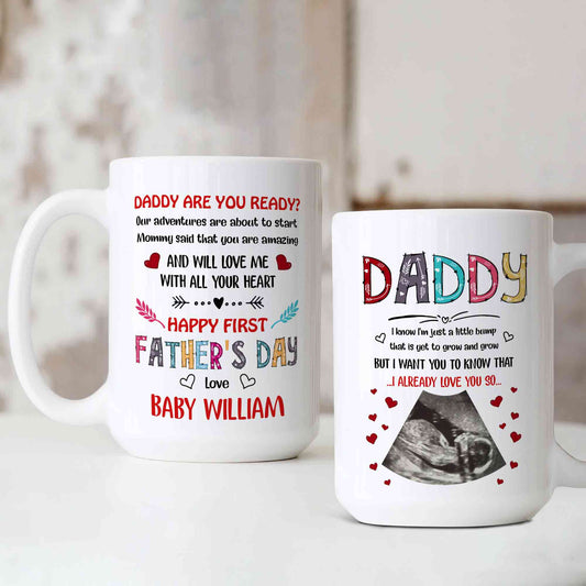 Daddy Mug, Happy 1st Father’s Day, Custom Ultrasound Photo Mug, Personalized Name Mug, Gift From Bump, Mug For Father, Gift For Him
