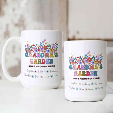 Flower Mug, Grandma's Garden Mug, Gift Ideas For Nana, Gigi Gifts, Customized Coffee Mug, Gift From Grandkids, Grandma's Birthday Day Gifts