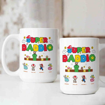 Personalized Super Daddio Mug, Super Mario Mug, Super Daddio Game Mug, Funny Dad Mug, Custom Name mug, Super Dad Mug, Family Mug