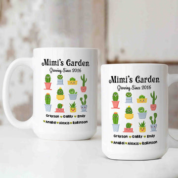 Grandma Mug, Grandma's Garden Mug, Cactus Mug, Custom Name Mug, Best Gift Mug For Grandma, Family Mug