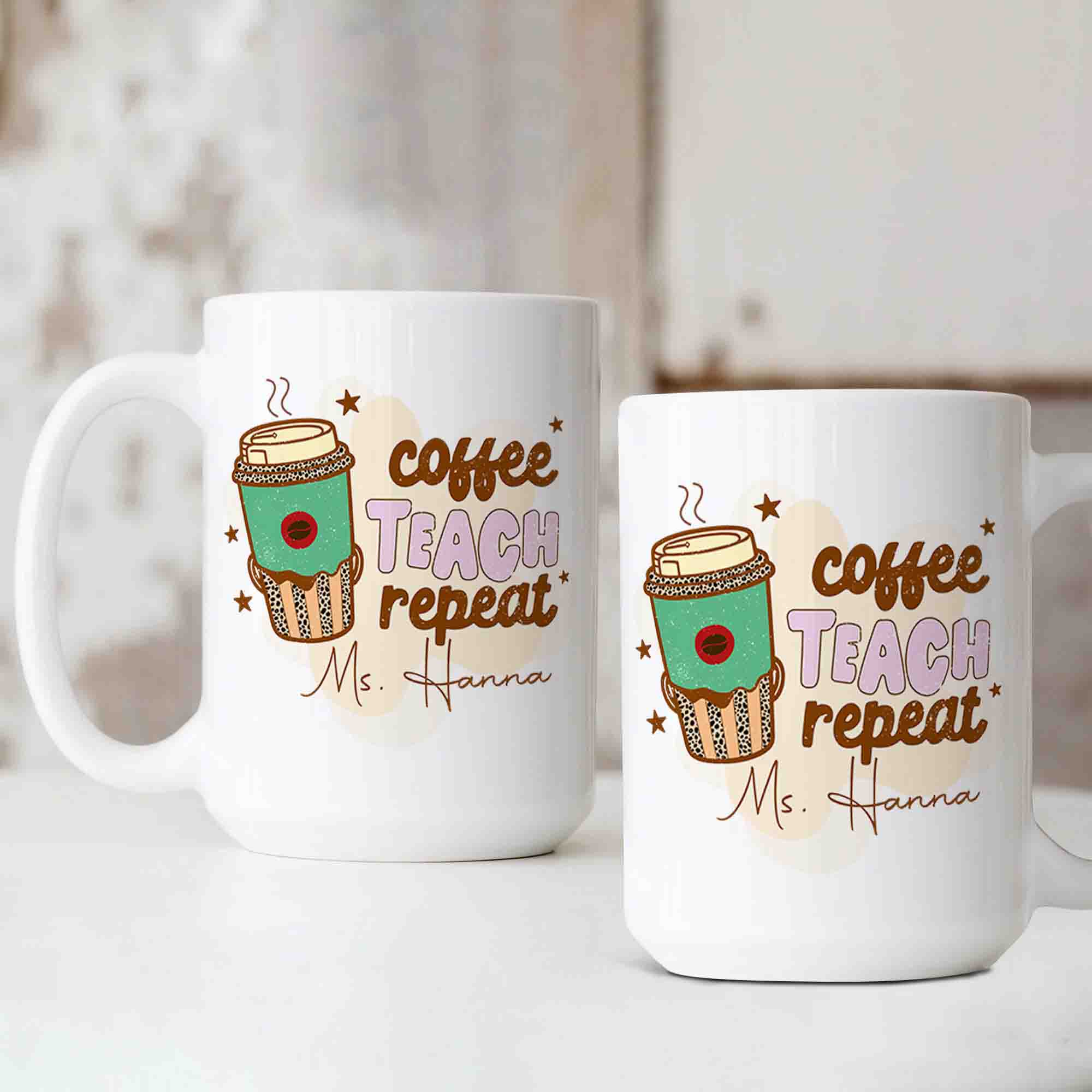 Coffee Teach Repeat Mug, Funny Teacher Mug, Teacher Mug, Custom Name Mug, Gift Teacher Mug, Best Gift Mug For Teacher