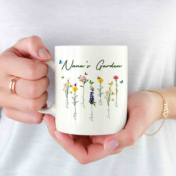 Grandma's Garden Mug, Personalized Birth Flowers Mug, Gift Ideas For Mom, Birth Month Flower Mug Design, Custom Name Mug, Mom Gift, Mug For Gifts