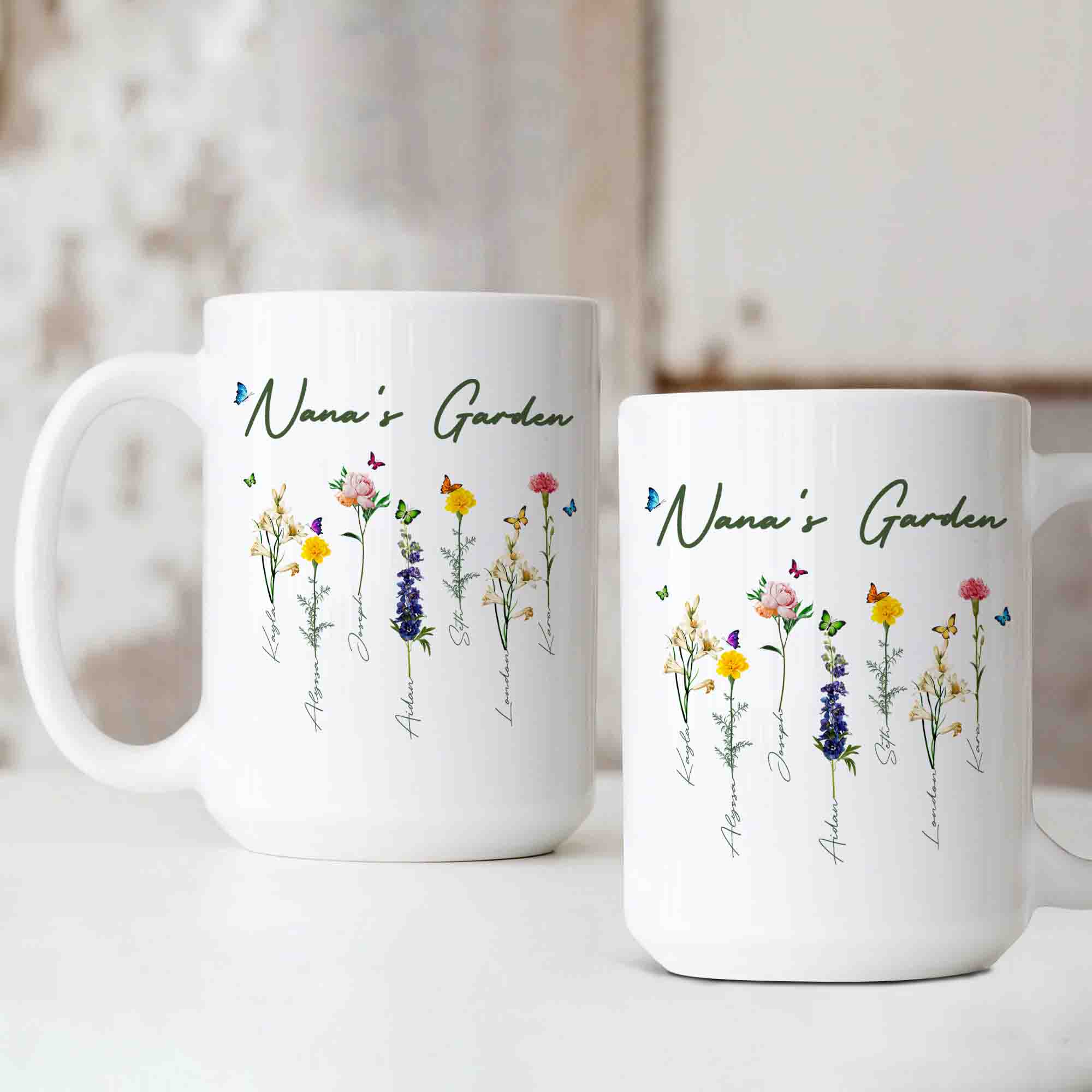 Grandma's Garden Mug, Personalized Birth Flowers Mug, Gift Ideas For Mom, Birth Month Flower Mug Design, Custom Name Mug, Mom Gift, Mug For Gifts