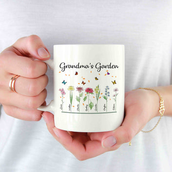 Grandma's Garden Mug, Personalized Birth Flowers Mug, Gift Ideas For Grandma, Birth Month Flower Mug Design, Custom Name Mug, Grandma Gift, Mug for Gifts