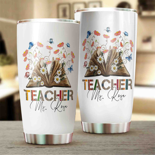 Personalized Teacher Tumbler, Teacher Tumbler, Teacher's Day Tumbler, Book Tumbler, Flower Tumbler, Custom Name Tumbler, Gift For Teacher