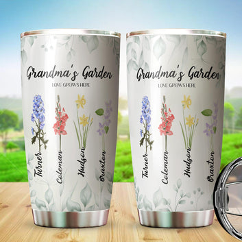 Personalized Birth Flower Tumbler, Birth Month Flower Tumbler, Grandma's Garden Tumbler With Grandkids Names, Mother's Day Gift, Birthday Gift for Grandma