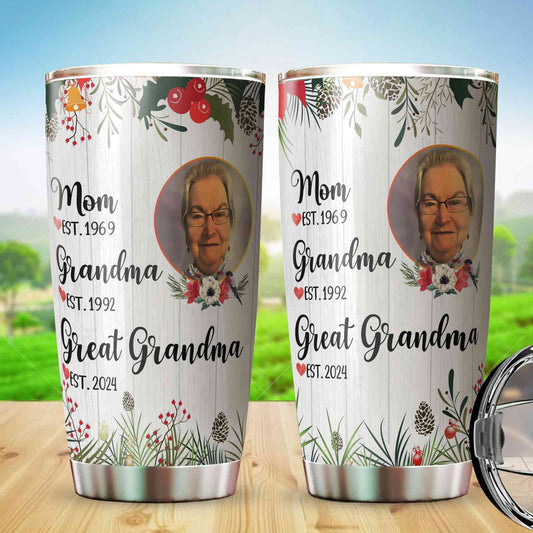 Personalized Great-Grandma Tumbler with Milestone Dates, Great Grandma Established Tumbler, Custom Photo Tumbler, Mother's Day Gift, Great Grandma Gift, Gift For Grandma