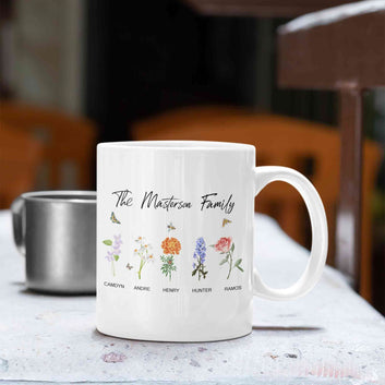 Personalized Birth Month Flower Mug, Birth Month Flower Mug, Family Flower Garden Print, Birth Flower Gift, Mothers Day Gift, Family Flower Mug