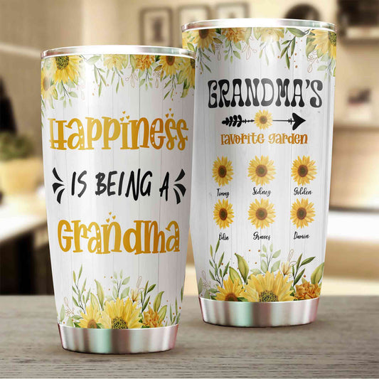 Personalized Name Tumbler, Happiness Is Being A Grandma Tumbler, Grandma Sunflower Tumbler, Mother's Day Gift, Grandma Tumbler, Family Gift, Gift for Grandma